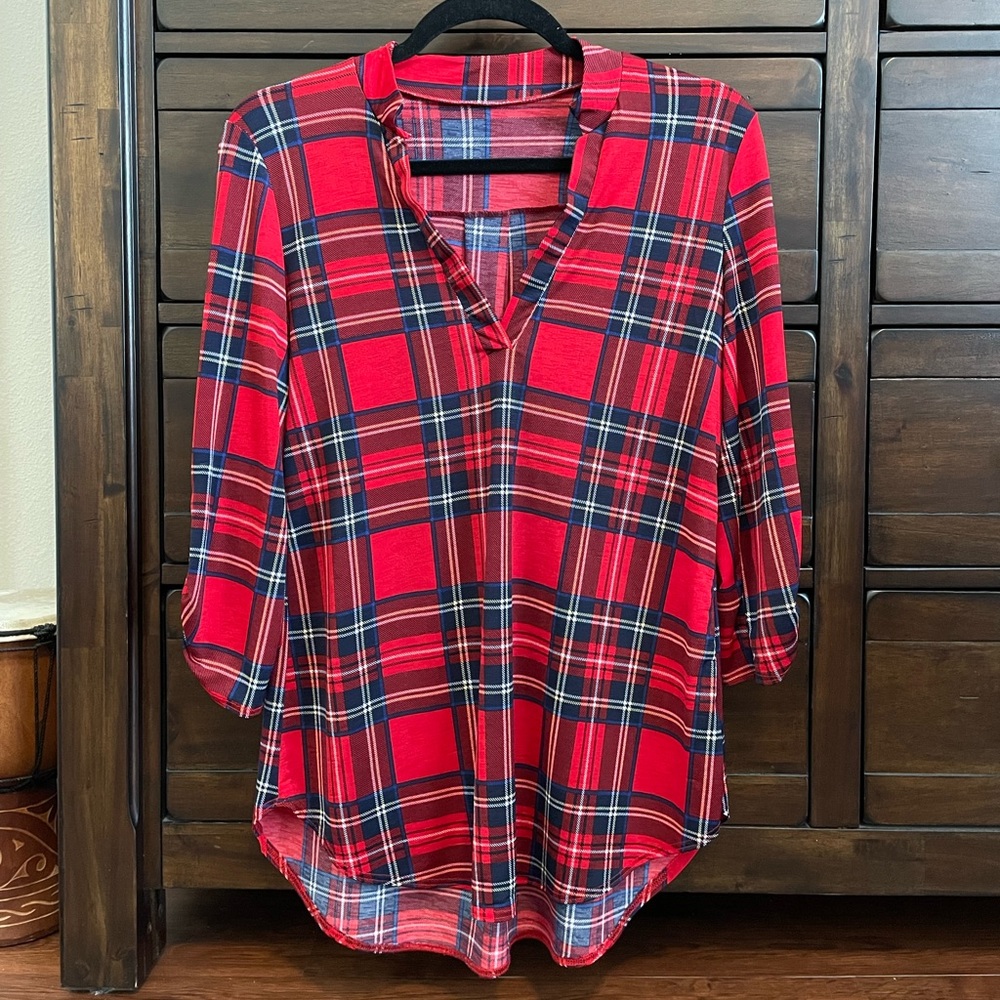 Lightweight Red & Blue Plaid Top